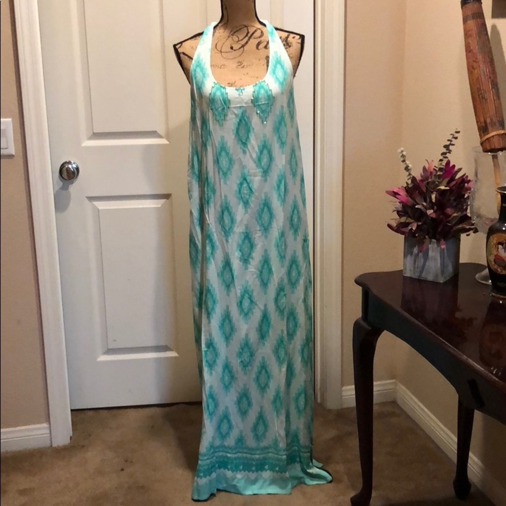 Lani green and white print Maxi Dress